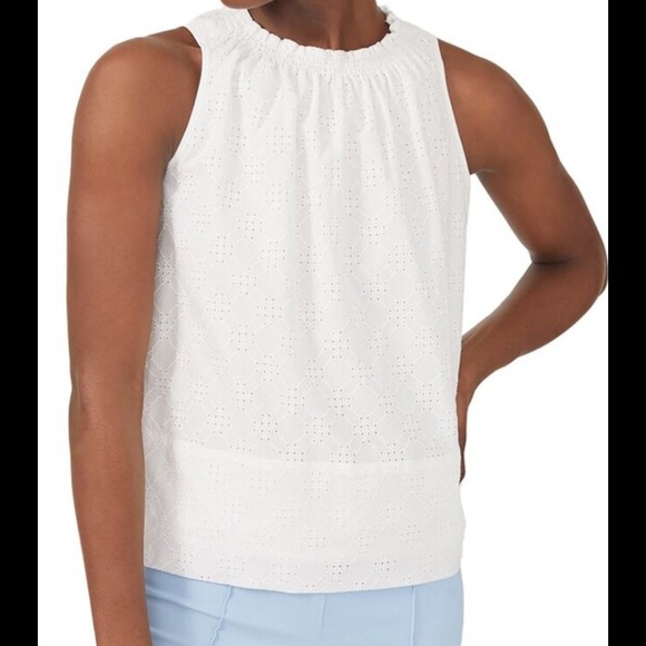 Last week offering. J McLaughlin White eyelet Sleeveless Top - Picture 1 of 8